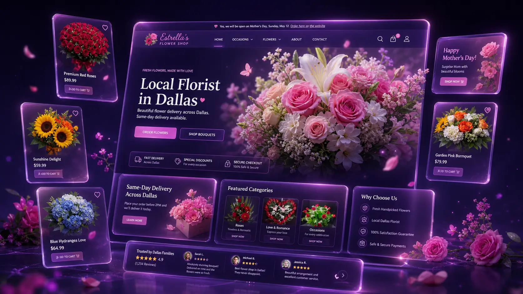 Estrella’s Flower Shop — Local flower shop e-commerce website for same-day delivery and online orders.
